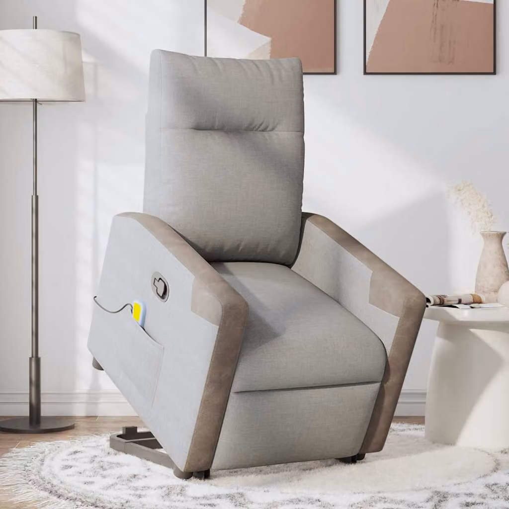 vidaXL Poltrona Alzapersona Massaggi Reclinabile Grigio Nuvola Tessuto