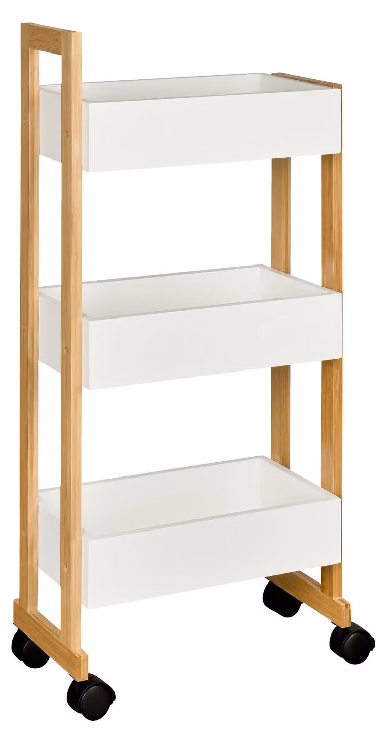 Carrello portabiancheria, carrello da cucina, scaffale da bagno con 3 cesti portaoggetti e ruote