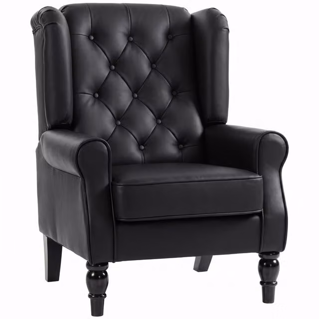 Poltrona Lounge HOMCOM in Pelle PU con Braccioli e Gambe in Legno di Eucalipto, Nero – 1