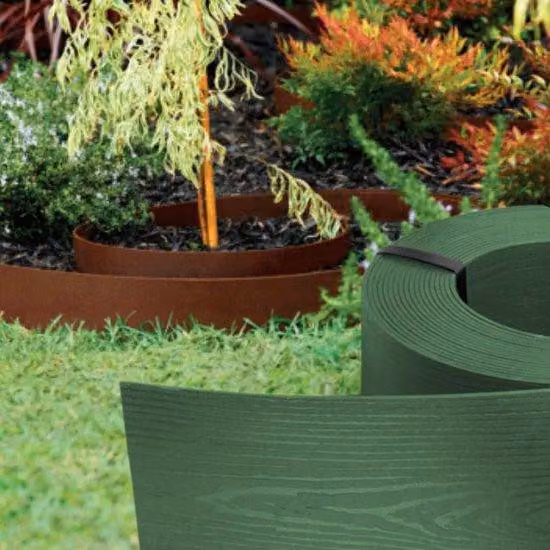 Bordura flessibile in plastica effetto legno per prato - 10 m di lunghezza - 8 cm di altezza - Verde