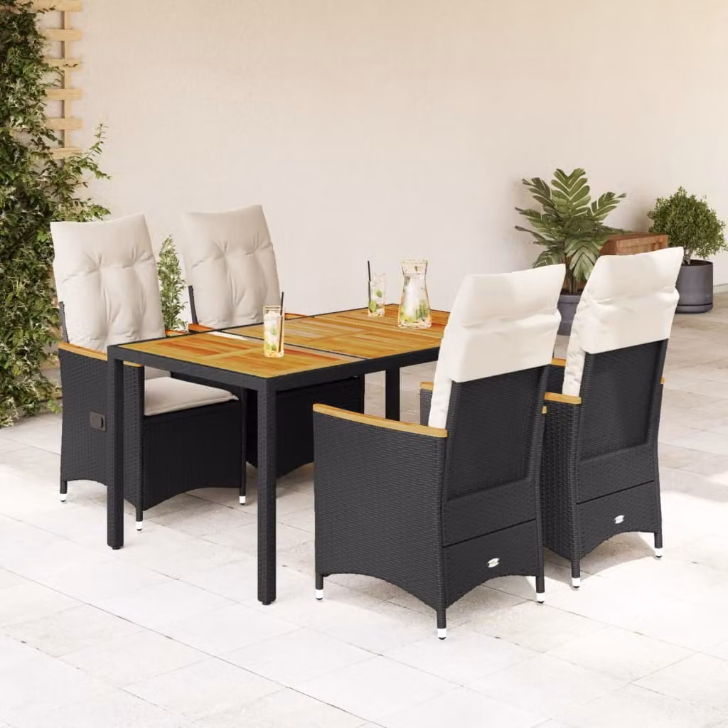 Maison Exclusive - Set da pranzo da giardino 5 pezzi con cuscini in polyrattan nero
