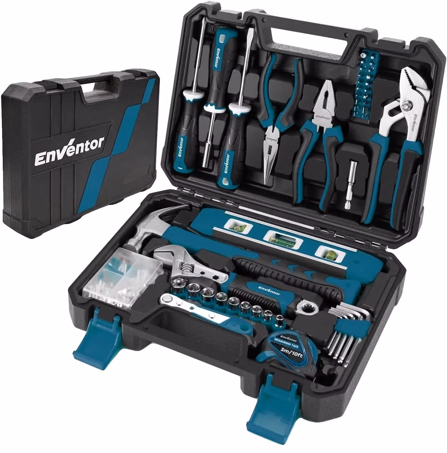 Cassetta degli attrezzi, set completo di utensili per la casa, utensili manuali essenziali, colore blu