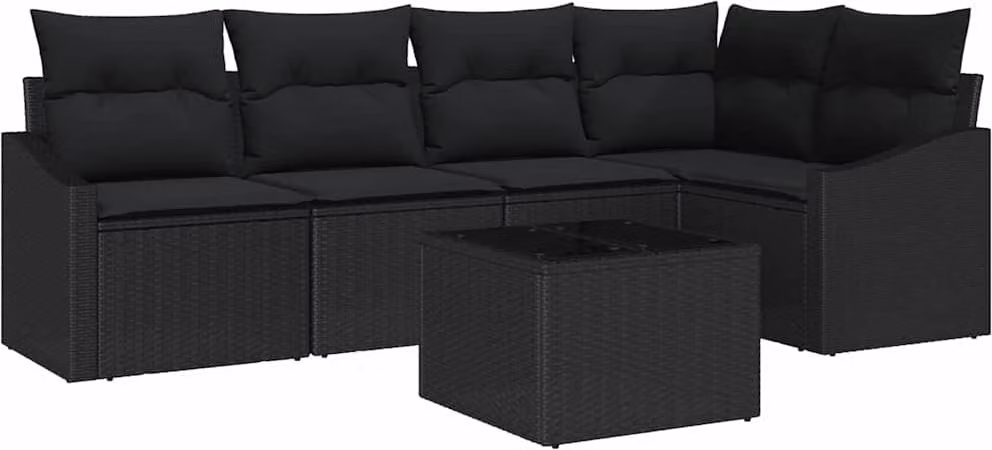 Set di divani con cuscino 6 pcs Nero polyrattan