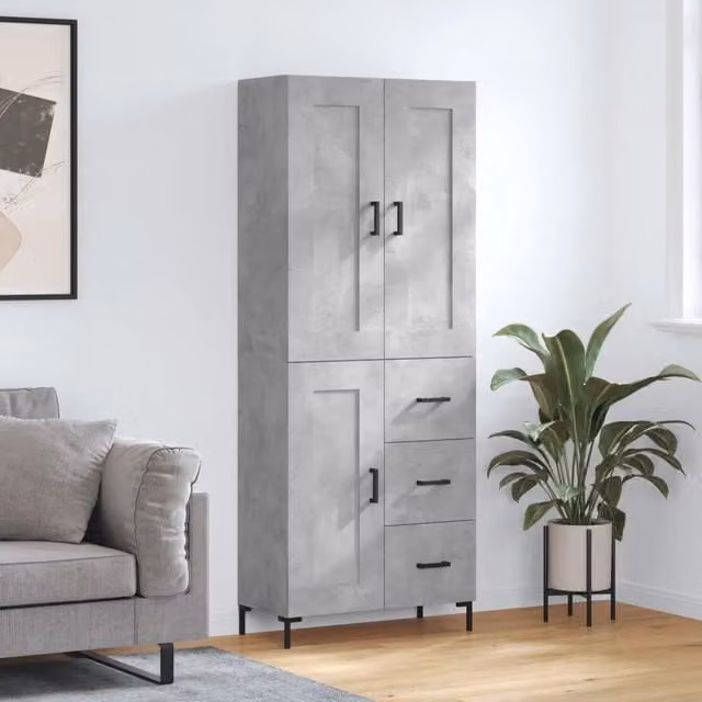 Credenza moderna vidaXL in legno e metallo grigio L: 69,5 cm, P: 34 cm, H: 180 cm