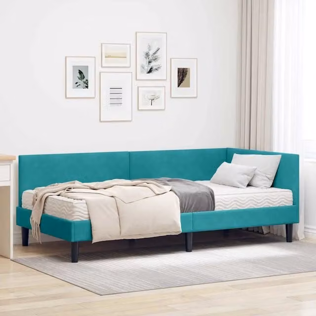 Struttura Letto Angolare con Materasso 2 pz-Giroletto con materasso Turchese Velluto 930381