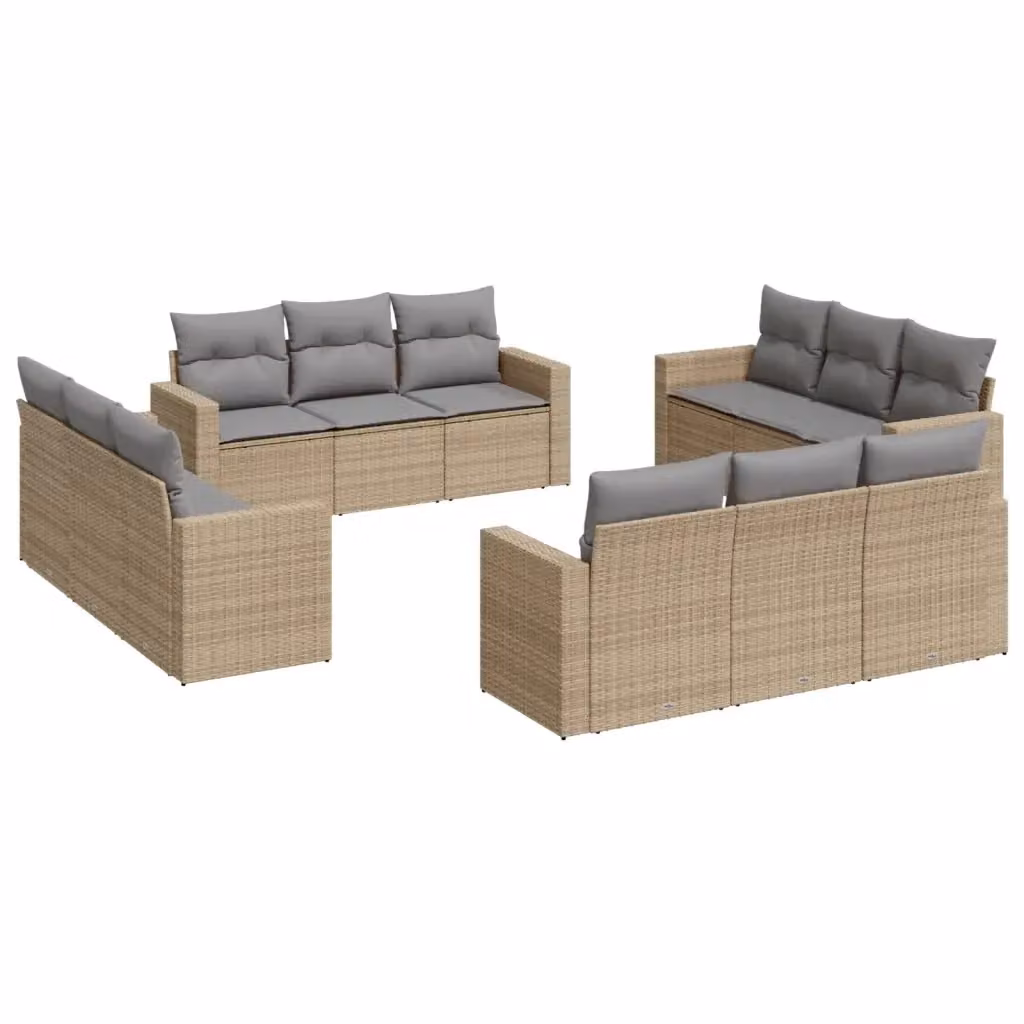 Set di Divani da Giardino VIDAXL in Polyrattan a Forma di U con 12 Cuscini Beige – 2