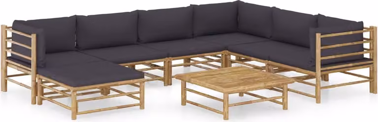 Maison Exclusive - Set da giardino da 8 pezzi con cuscini in bambù grigio scuro