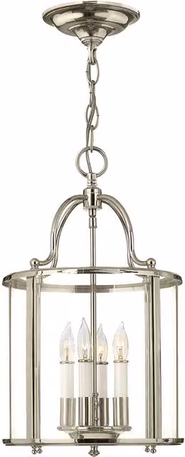 Lampadario Contemporaneo Gentry Acciaio Nichel Lucido Vetro 4 Luci E14