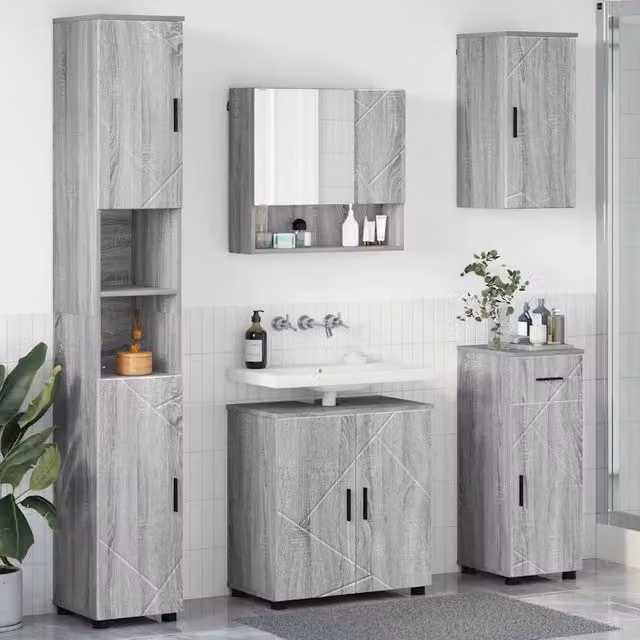 Set di mobili per il bagno 5 pz Grigio Sonoma 61 x 35 x 64 cm 3392999