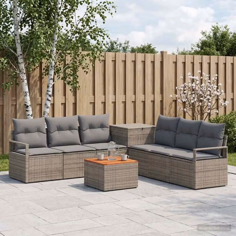 Set di divani da giardino vidaXL in polyrattan 8 pezzi con tavolino da caffè e cuscini, colore grigio e antracite