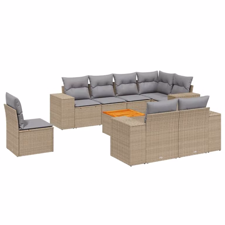 Set Divano da Giardino 9 pz con Cuscini Beige in Polyrattan