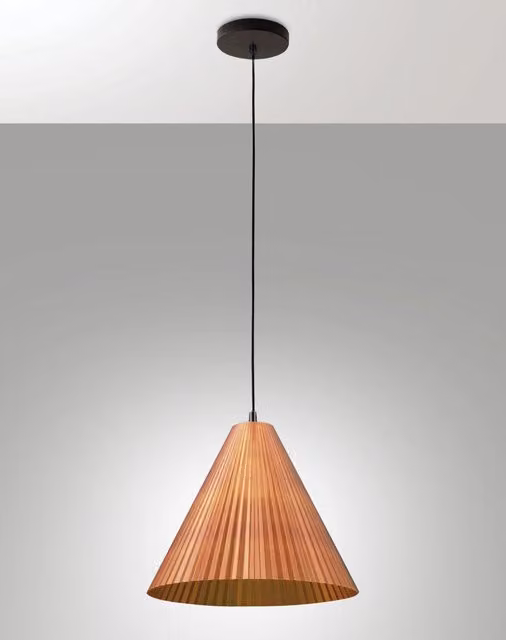 Lampada a Sospensione Cone Fabas in Metallo e Plastica, Colore Arancio, Diametro: 31.6 cm, Attacco E27, IP20