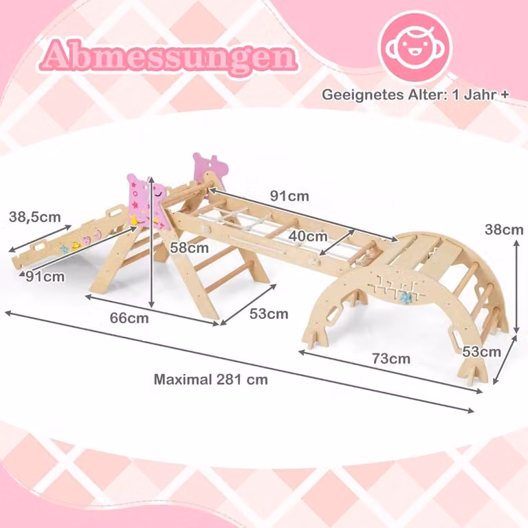 Set da arrampicata per bambini da 4 pezzi con scivolo e arco - Legno naturale