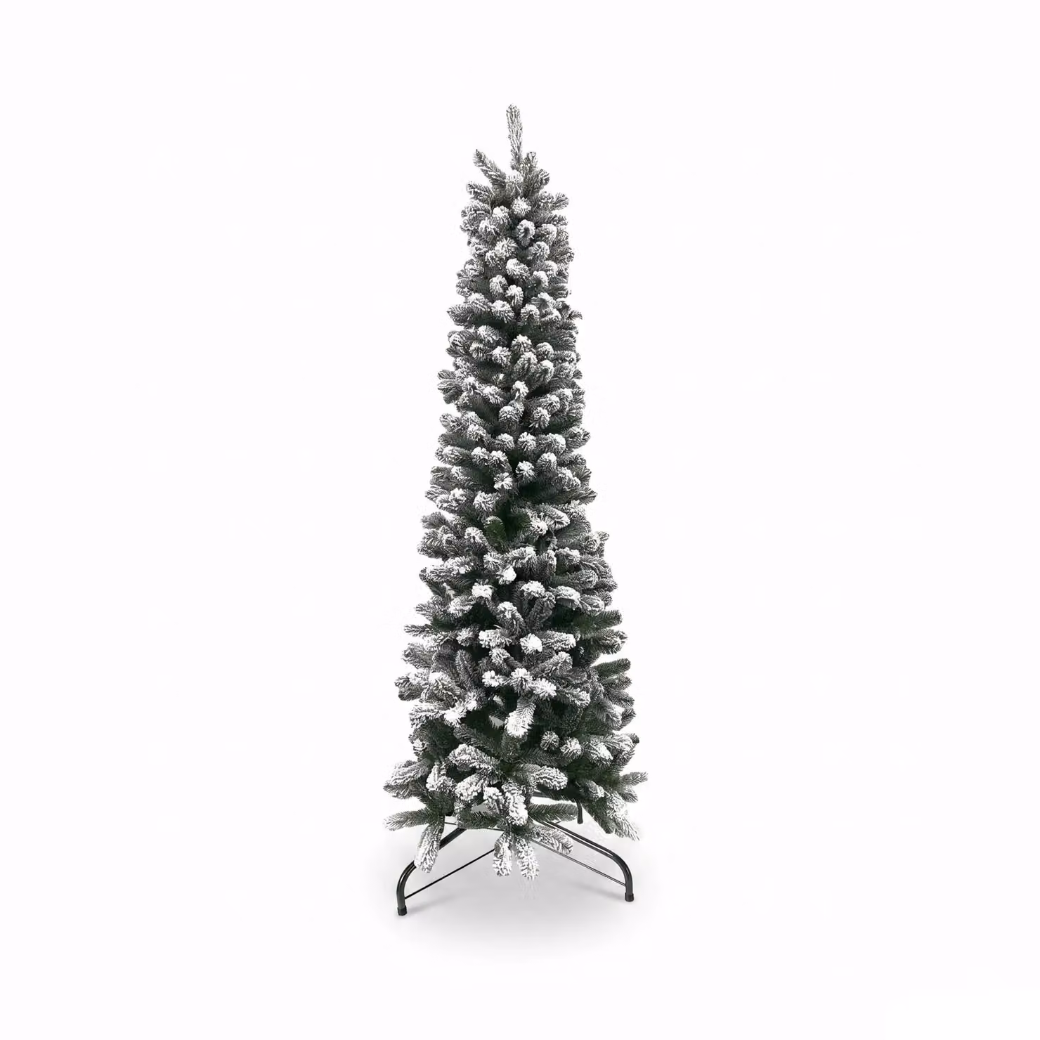 Albero di Natale Artificiale Slim Aspen Innevato VESTIAMO CASA, Colore Bianco e Verde, H 150 cm, Diametro alla base: 56 cm – 1