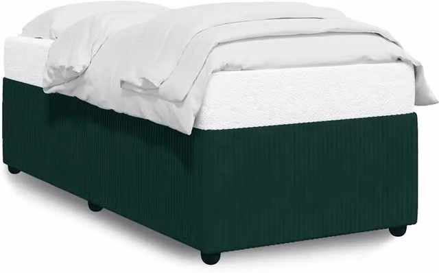 Letto singolo moderno in velluto verde con struttura imbottita e doghe in legno L/P/H: 90 x 190 cm