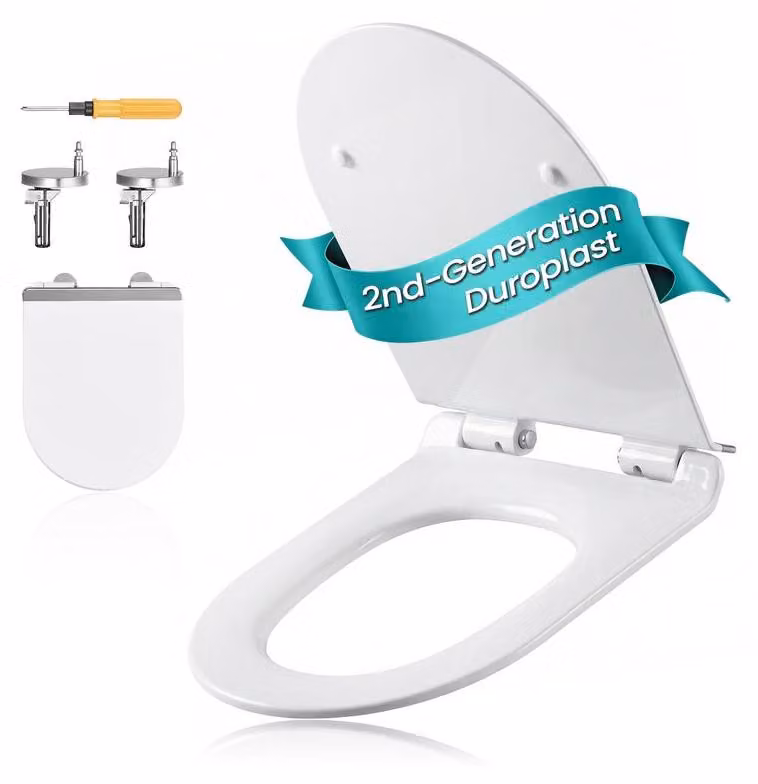 Copertura per WC a forma di "D" con sistema di abbassamento automatico e facile rimozione | Bianco | 46,5 x 36 cm