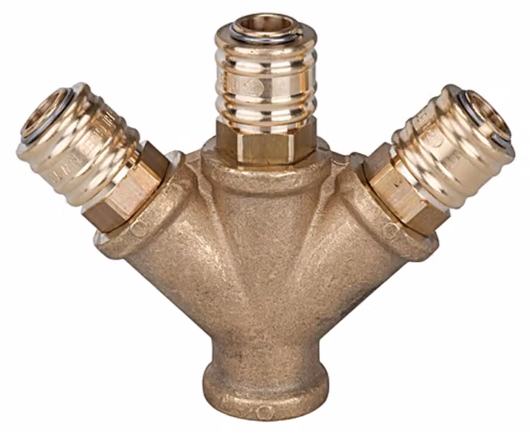 Collettore a 3 vie, in ottone con 3 raccordi NW7.2, filettatura femmina G1/2" RIEGLER