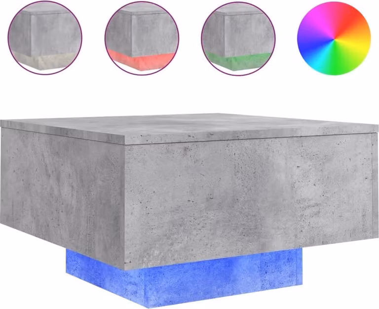 Tavolino da Soggiorno con Luci LED Grigio Cemento 55x55x31 cm
