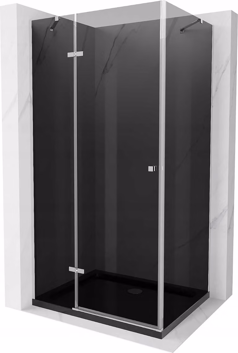 Mexen Roma cabina doccia ad anta battente 100 x 80 cm, grafite, cromo + piatto doccia Flat, nero - 854-100-080-01-40-4070