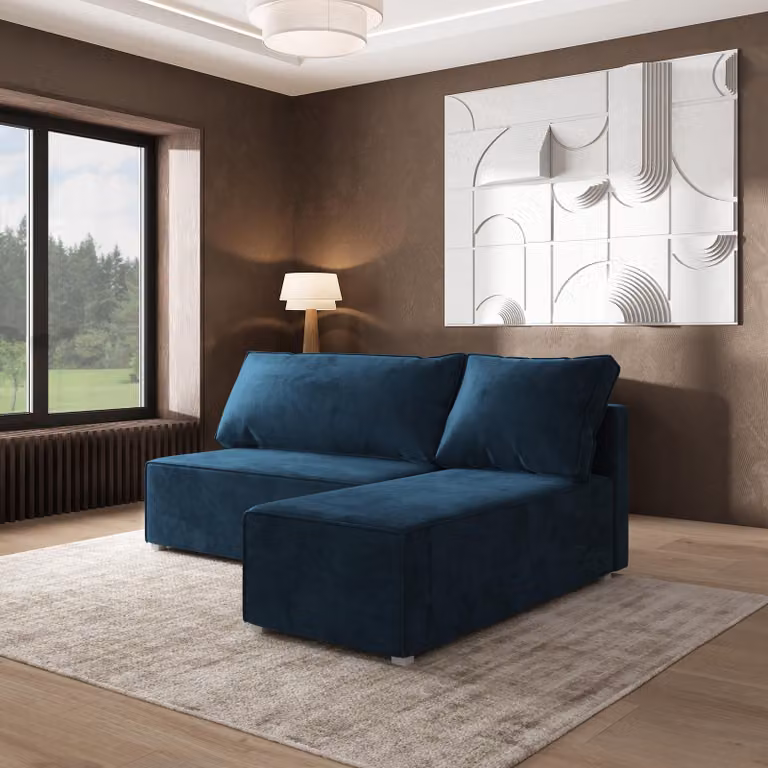 Divano angolare Masseno BRISO M con funzione letto a L, divano con box letto, divano da soggiorno, divano, divano letto, set di divani - blu, MONOLITH 77