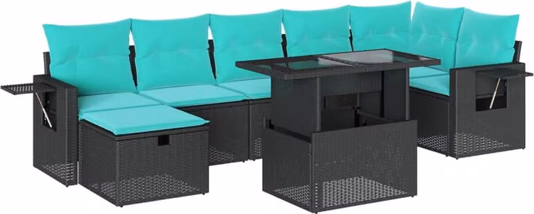 vidaXL Set di divani da giardino a 8 pezzi con cuscini, in polyrattan nero