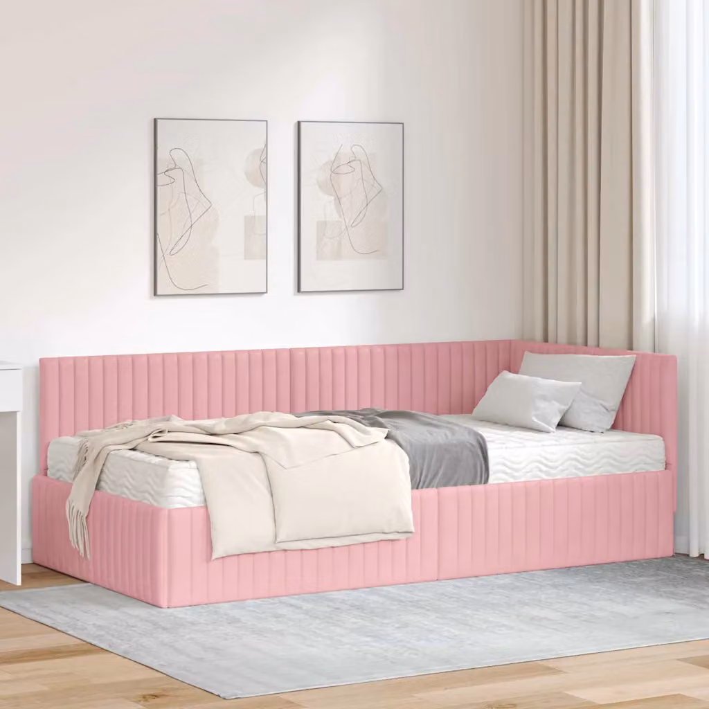 vidaXL Letto Angolare Moderno con 2 Materassi in Velluto Rosa L/P/H: 200 x 100 x 72 cm