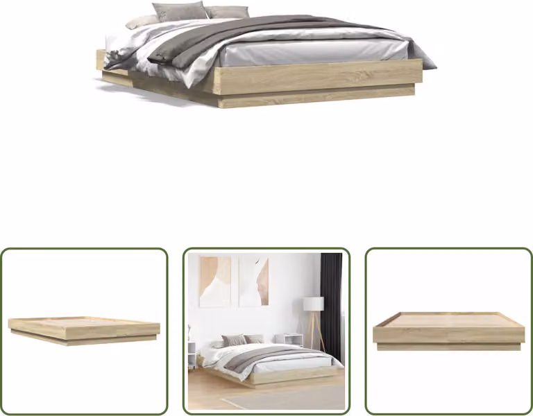 The Living Store Struttura per letto in rovere Sonoma 150x200 cm Materiale a base di legno