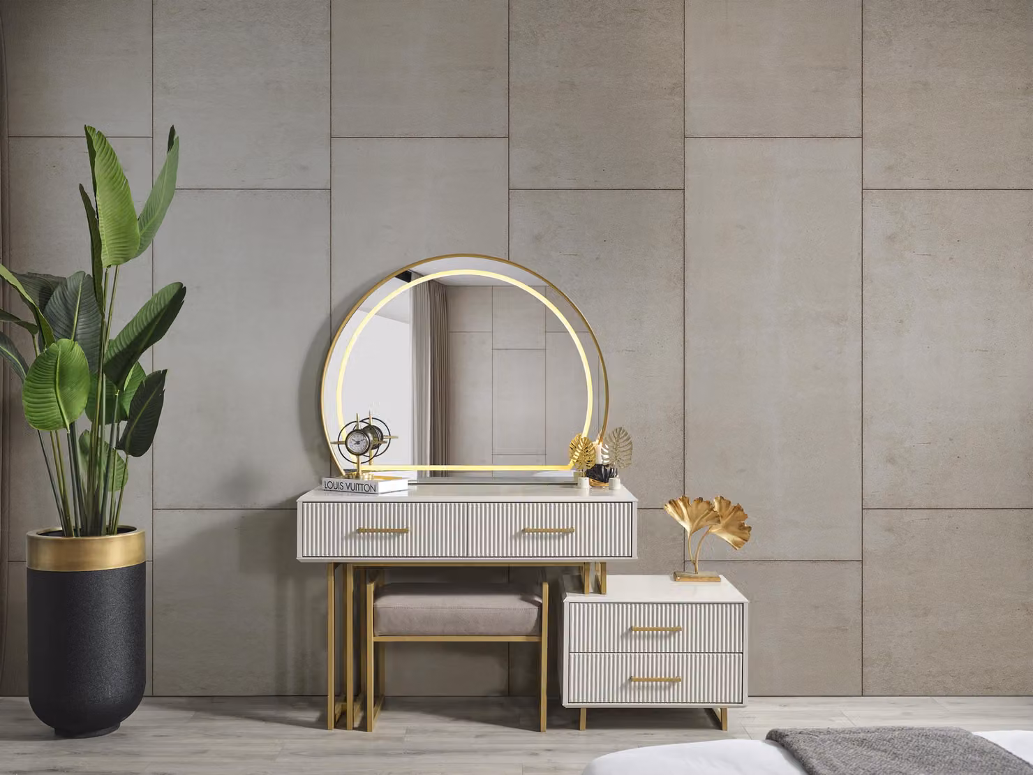 Schminktisch mit Spiegel Design Luxus Konsole Kommode Schlafzimmer Modern Stil