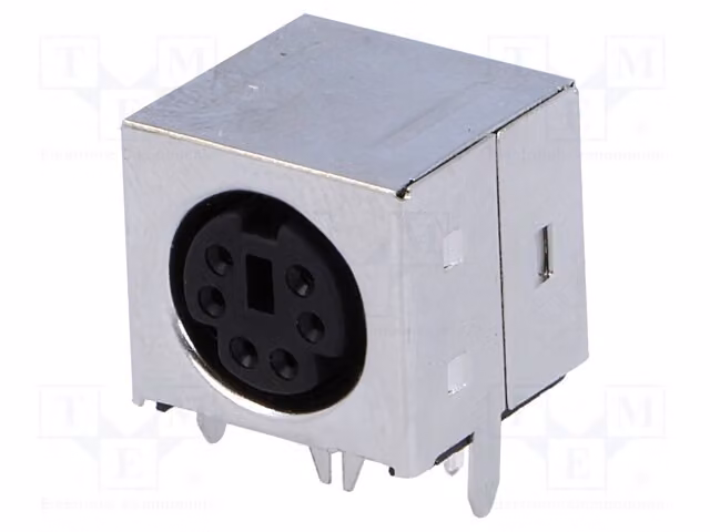 1 connettore a montaggio su circuito stampato con angolo di 90°, connettore Mini-DIN femmina, tipo DIN mini, con 6 pin