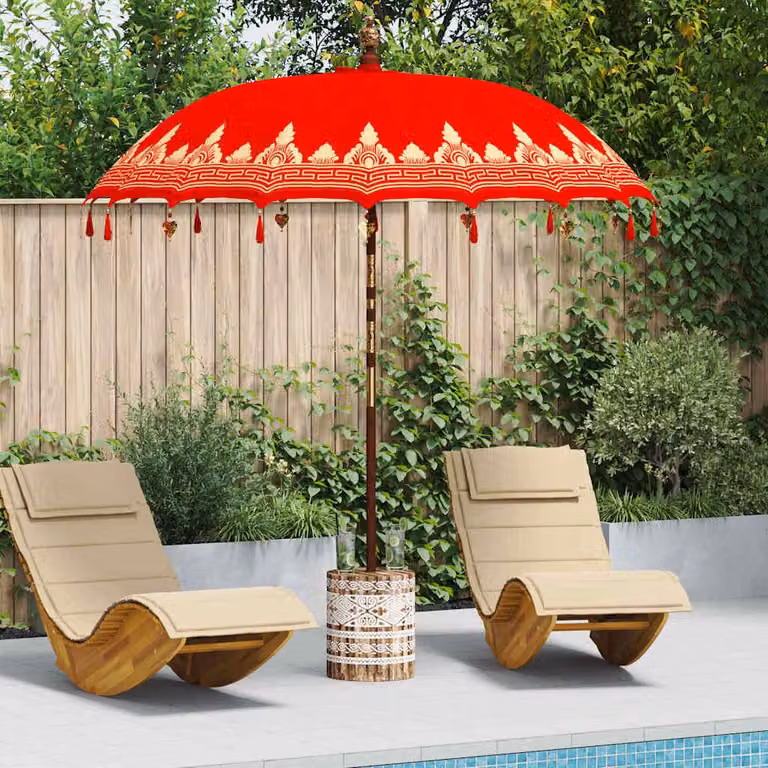 Maison Exclusive - Ombrello balinese con base, colore rosso, dimensioni 215 x 215 x 260 cm