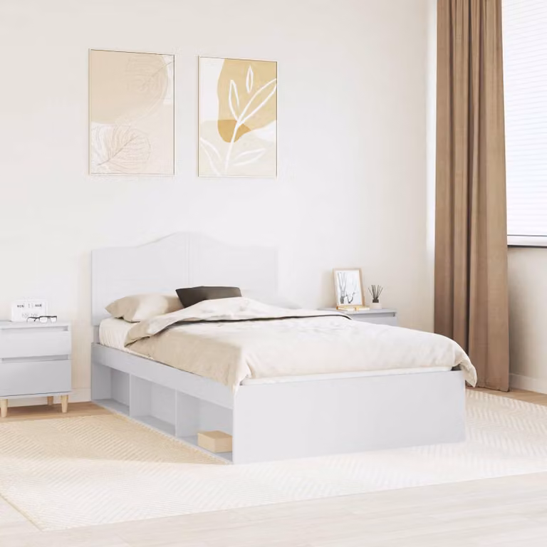 Struttura letto bianca vidaXL in legno di pino con doghe in legno L/P/H: 200 x 120 x 123 cm