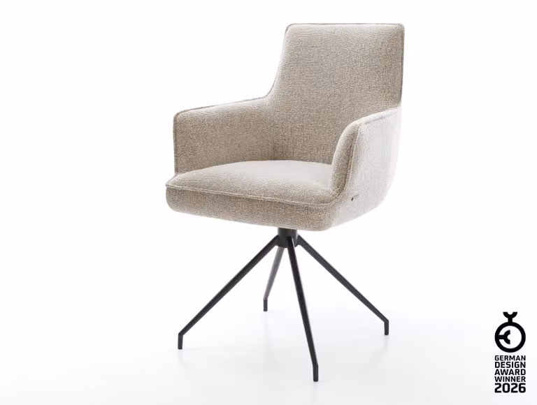 DELIFE sedia da pranzo Heira-Flex con braccioli in tessuto intrecciato beige morbido telaio trasversale conico nero a molle insacchettate