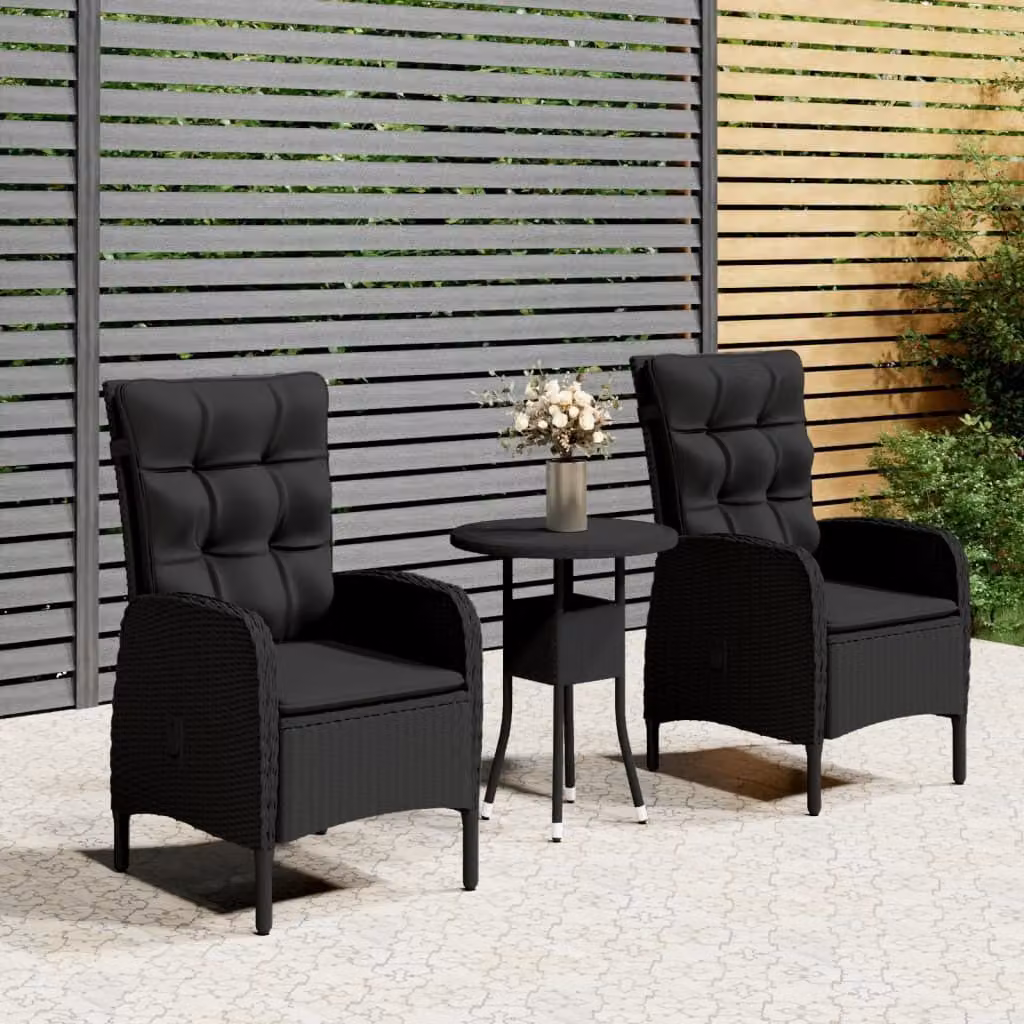 The Living Store 3-tlg. Set da giardino in Poly Rattan Schwarz