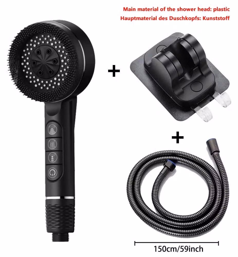 Pistola a spruzzo - HS-4D02 - 4 livelli - Alta pressione - Con filtro - A risparmio idrico - Set di tubi - Colore: nero
