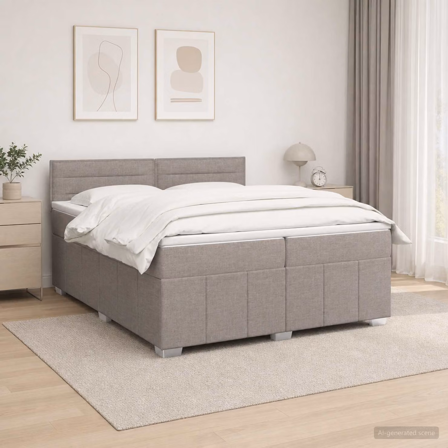 Letto Box Spring vidaXL con Materasso e Illuminazione LED, Colore Tortora, L/P: 200 x 200 cm