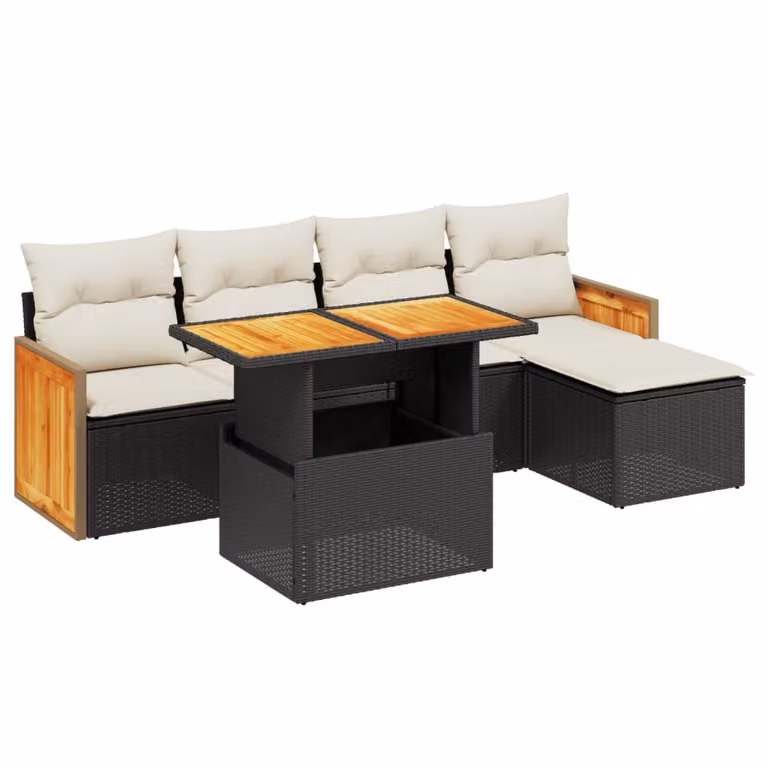Set Divano da Giardino 6 pz con Cuscini Nero in Polyrattan