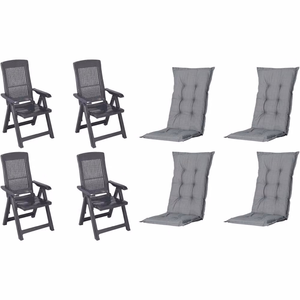 Set di 4 poltrone pieghevoli Progarden modello Tampa, con cuscino, colore antracite/grigio