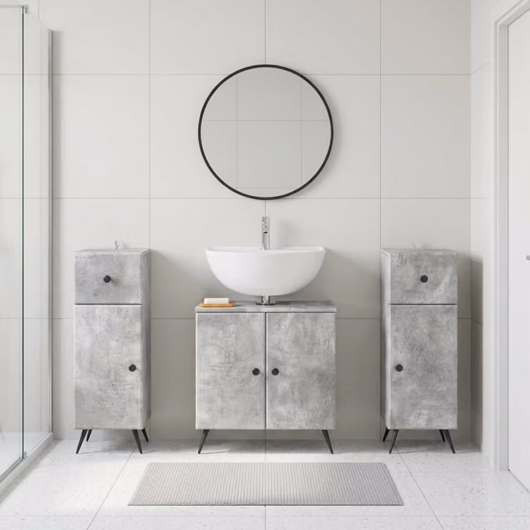 Set di mobili da bagno vidaXL BREDA in 3 pezzi, design minimalista, colore grigio cemento