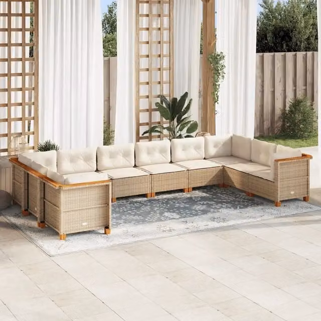 Set Divano da Giardino 10 pz con Cuscini Beige in Polyrattan 3262021