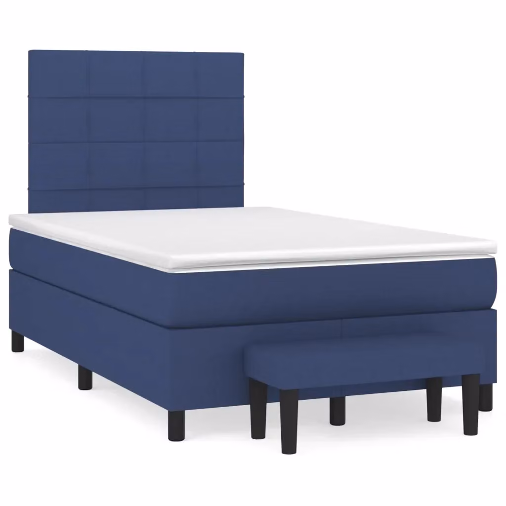 vidaXL Giroletto a Molle Ibrido con Materasso in Tessuto Blu e Bianco L/P: 120 x 200 cm – 2