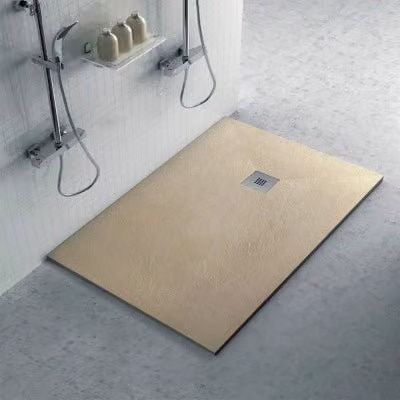 Piatto doccia rettangolare Karen INBAGNO in resina pietra beige, filo pavimento, antiscivolo, L: 110 cm, P: 70 cm