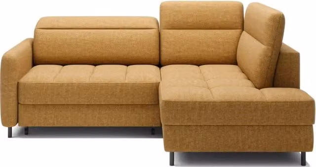 Divano ad angolo destro convertibile BARNEA MEUBLORAMA in tessuto marrone con contenitore e funzione letto, L: 208 cm