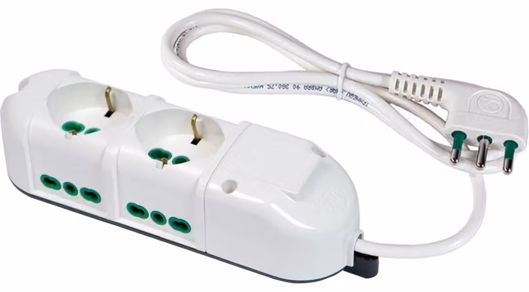 FANTON Multipresa TRIAX 2 prese bipasso schuko + 4 prese bipasso italiane laterali cavo 1,5 m. spina grande 42110