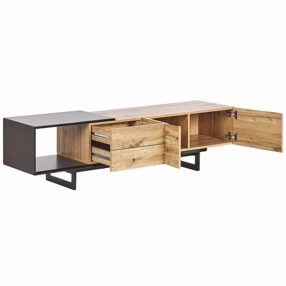 Mobile TV BELIANI in legno e MDF marrone con design industriale, L: 160 cm, P: 39 cm, H: 44 cm – 2