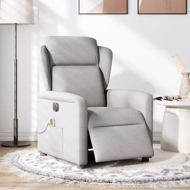 Poltrona Reclinabile Elettrica con Massaggio vidaXL in Tessuto Grigio per Soggiorno
