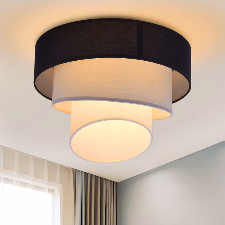 ZMH plafoniera soggiorno plafoniera in tessuto 40 cm bianco caldo camera da letto luce E27 moderno nero (senza lampadina)
