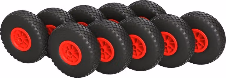 10 x Ruota in poliuretano Ø 260 mm 3.00-4 cuscinetto a strisciamento ruota del rimorchio volante per carrello manuale a prova di foratura, nero/rosso