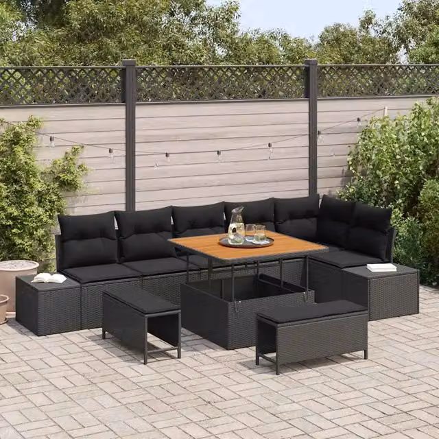Set Divano da Giardino 9 pz Nero polyrattan 3362794