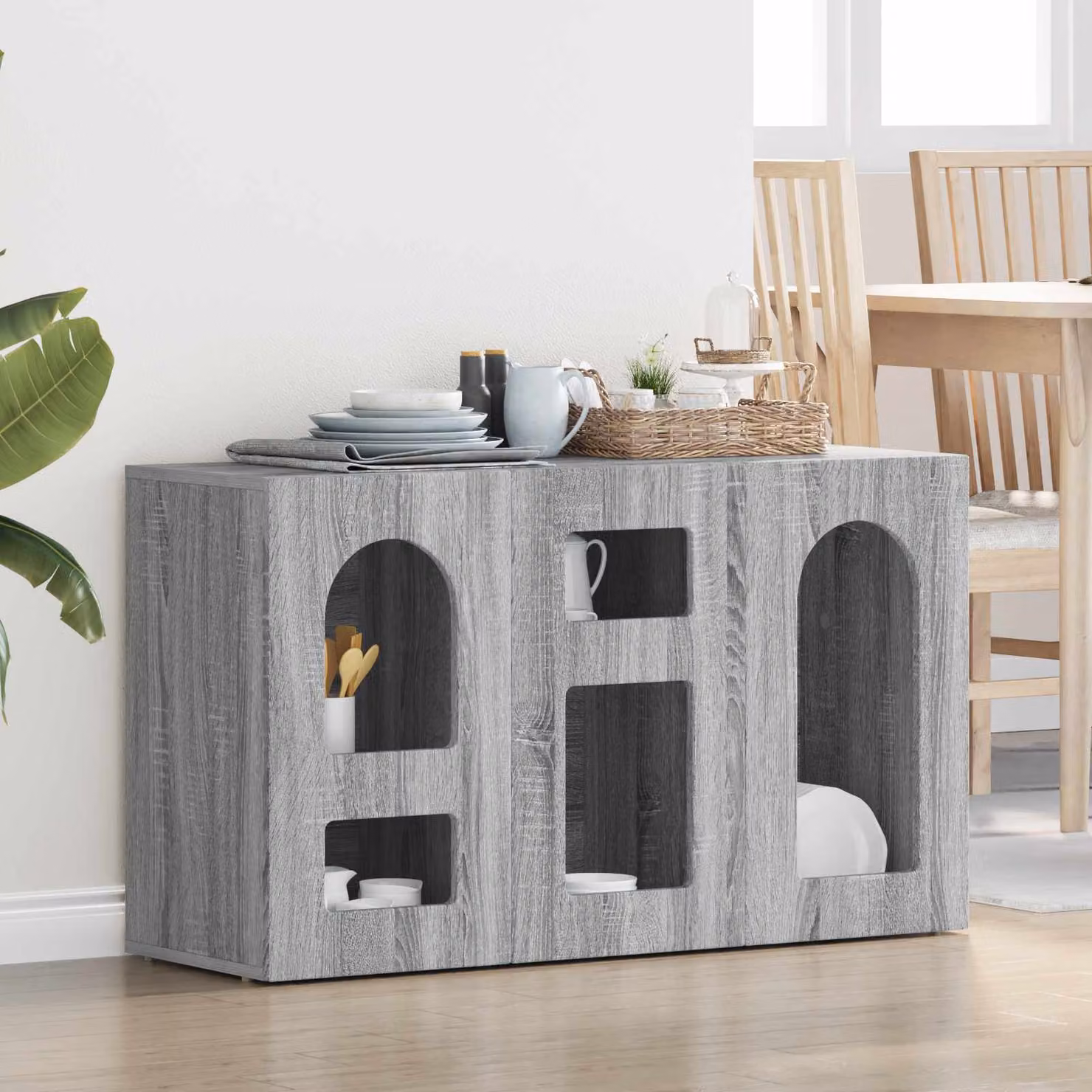 Credenza moderna vidaXL ELST in finitura Sonoma grigio, L 100 x P 35 x H 59 cm