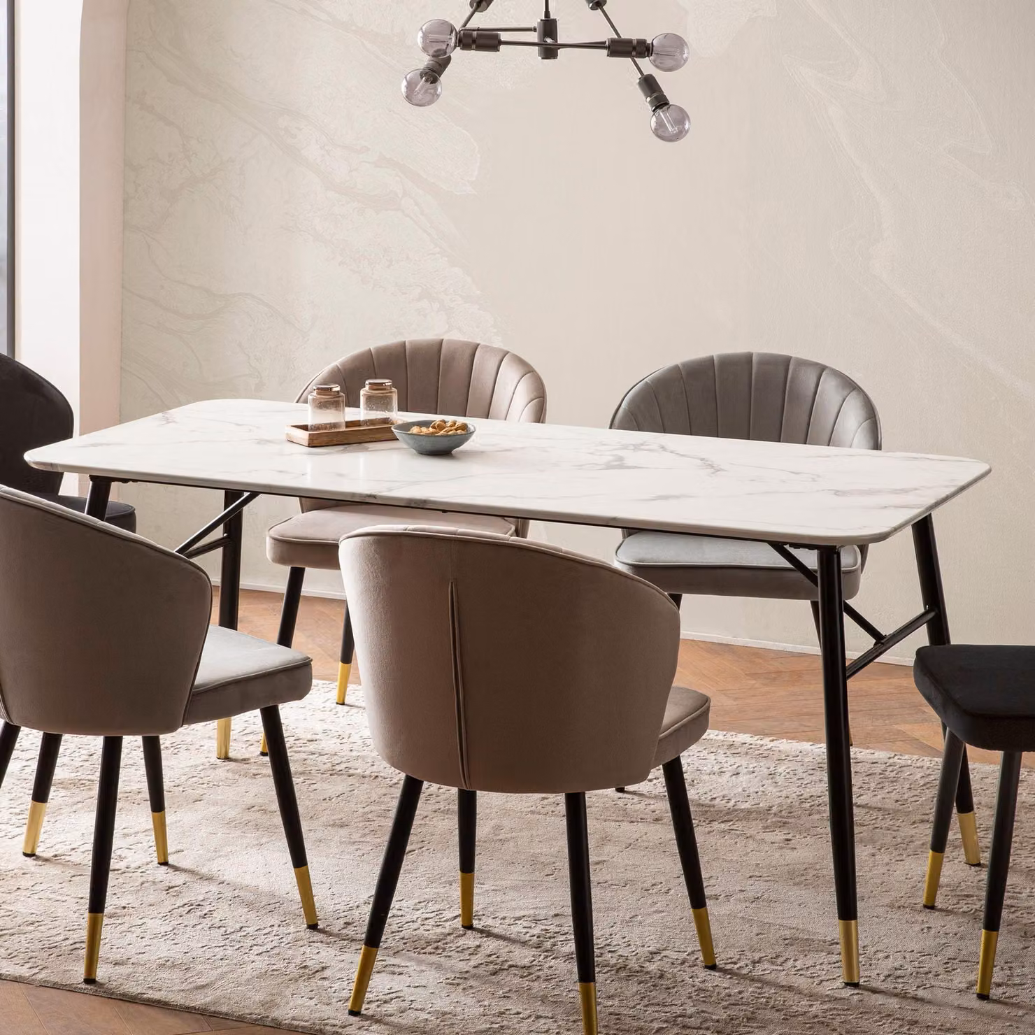 FineBuy Tavolo da pranzo bianco 200 cm Tavolo da pranzo effetto marmo Tavolo da cucina moderno con gambe in metallo Tavolo da pranzo rettangolare Tavolo da pranzo